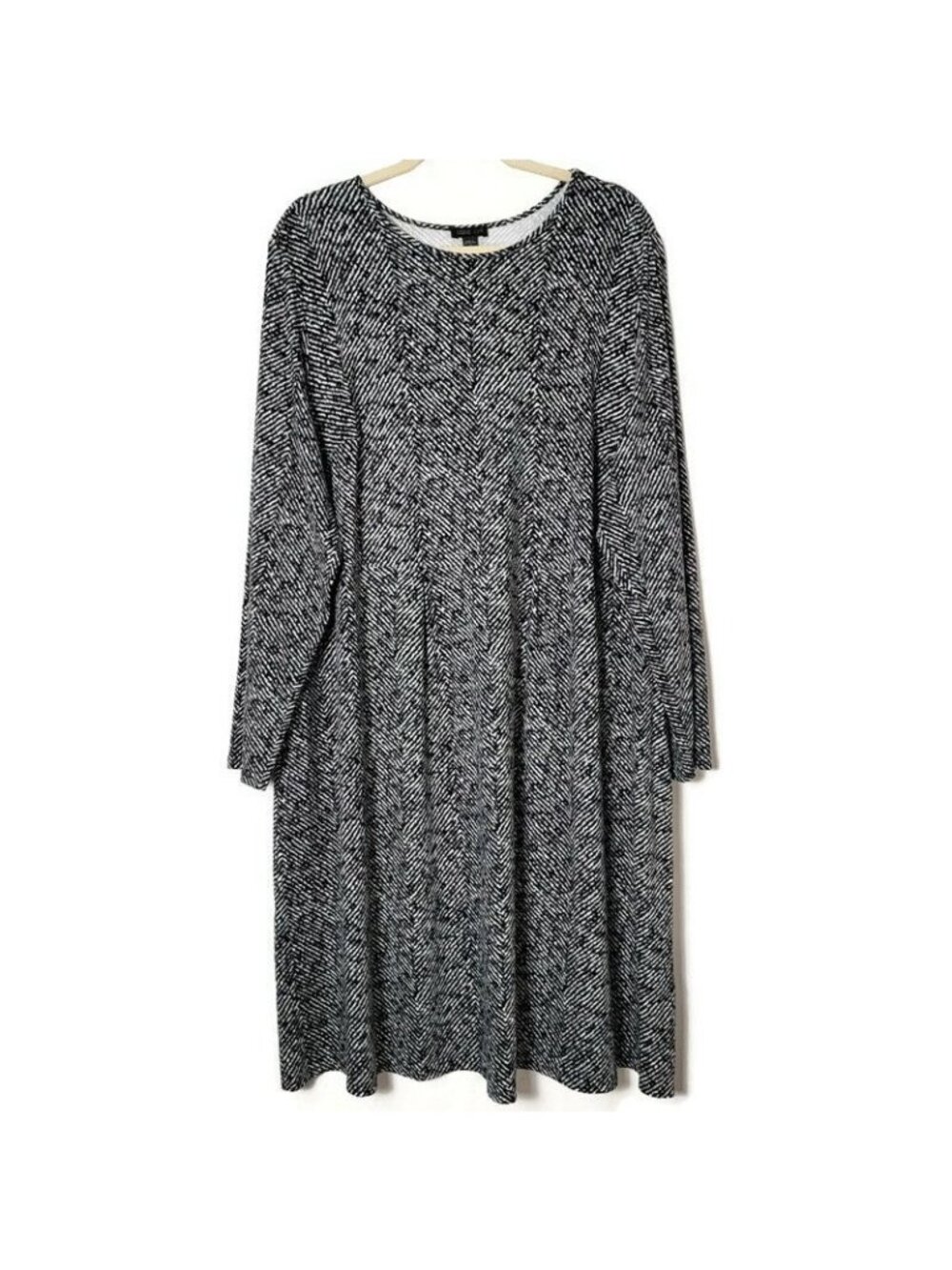 J. Jill Wearever Collection Womens Black White Herringbone Long Sleeve Dress 2X
